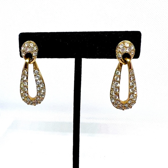 Swarovski Crystal Dangling Post Earrings Gold Plated Swan Stamp EUC - Picture 13 of 13